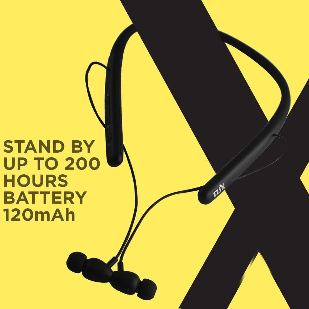 flix in-ear neckband headphones flix (beetel) blaze 200 wireless bluetooth in-ear collar neckband - black - open box