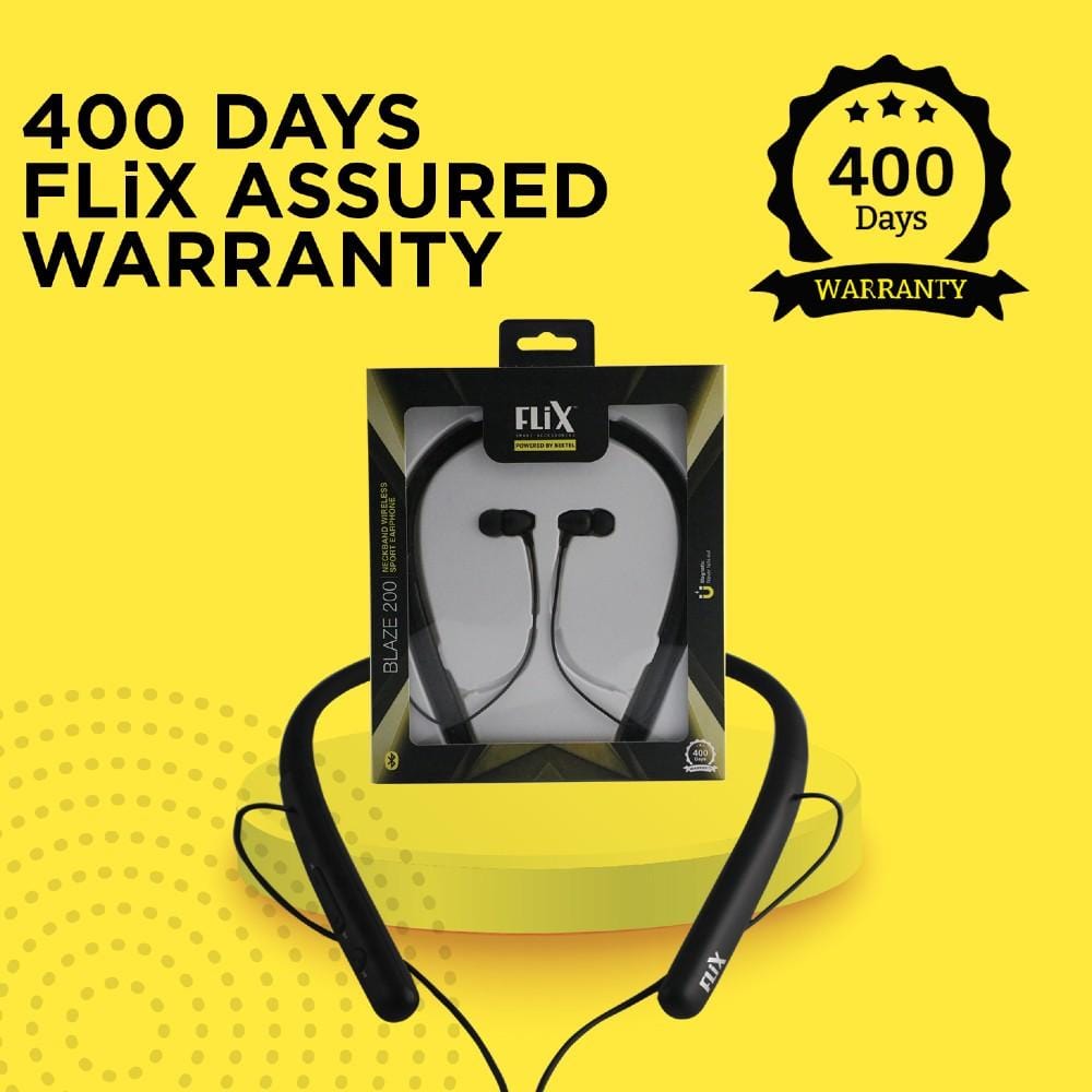 flix in-ear neckband headphones flix (beetel) blaze 200 wireless bluetooth in-ear collar neckband - black - open box