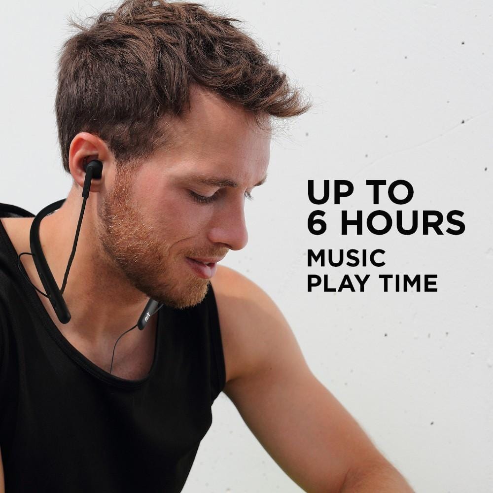 flix in-ear neckband headphones flix (beetel) blaze 200 wireless bluetooth in-ear collar neckband - black - open box