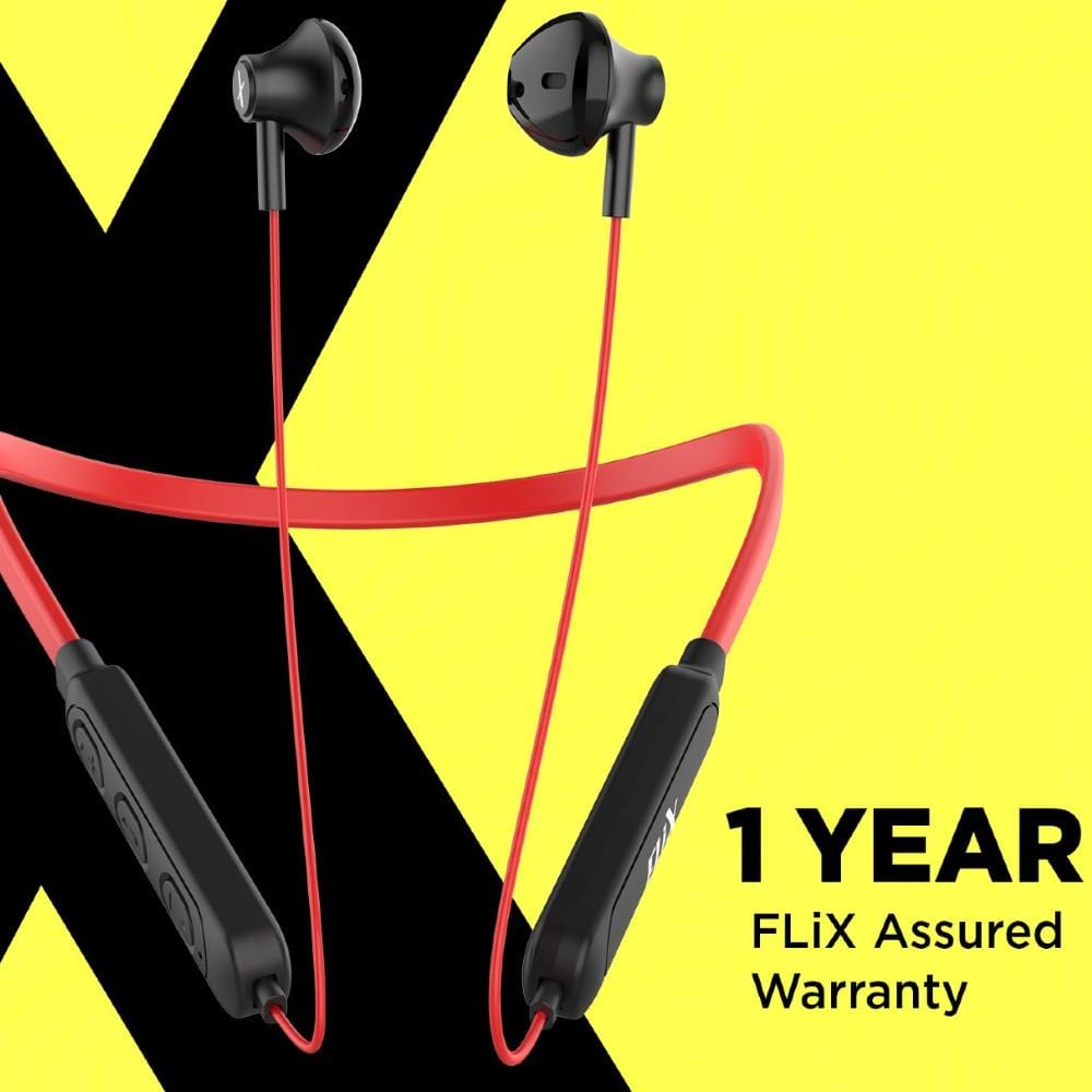 flix in-ear neckband headphones red flix (beetel) thunder 1100 bluetooth in ear neckband - red