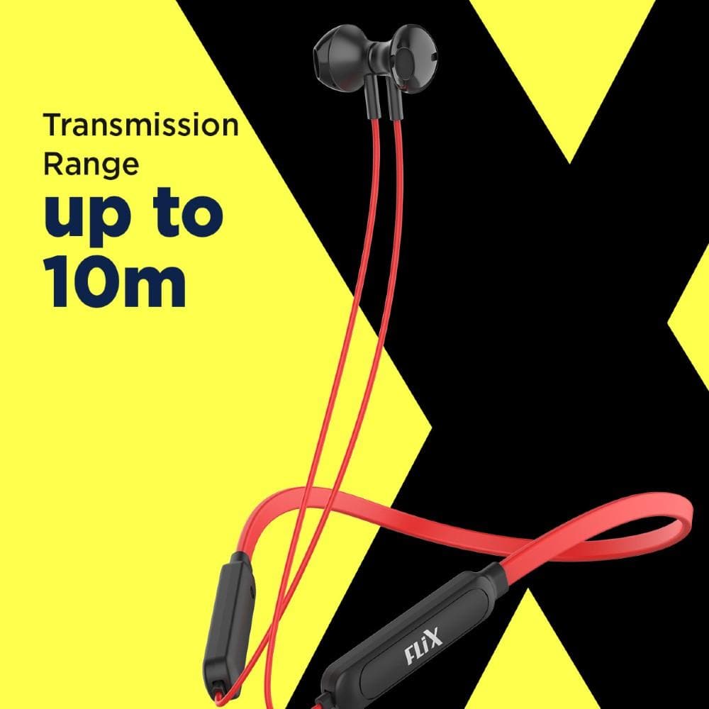 flix in-ear neckband headphones red flix (beetel) thunder 1100 bluetooth in ear neckband - red