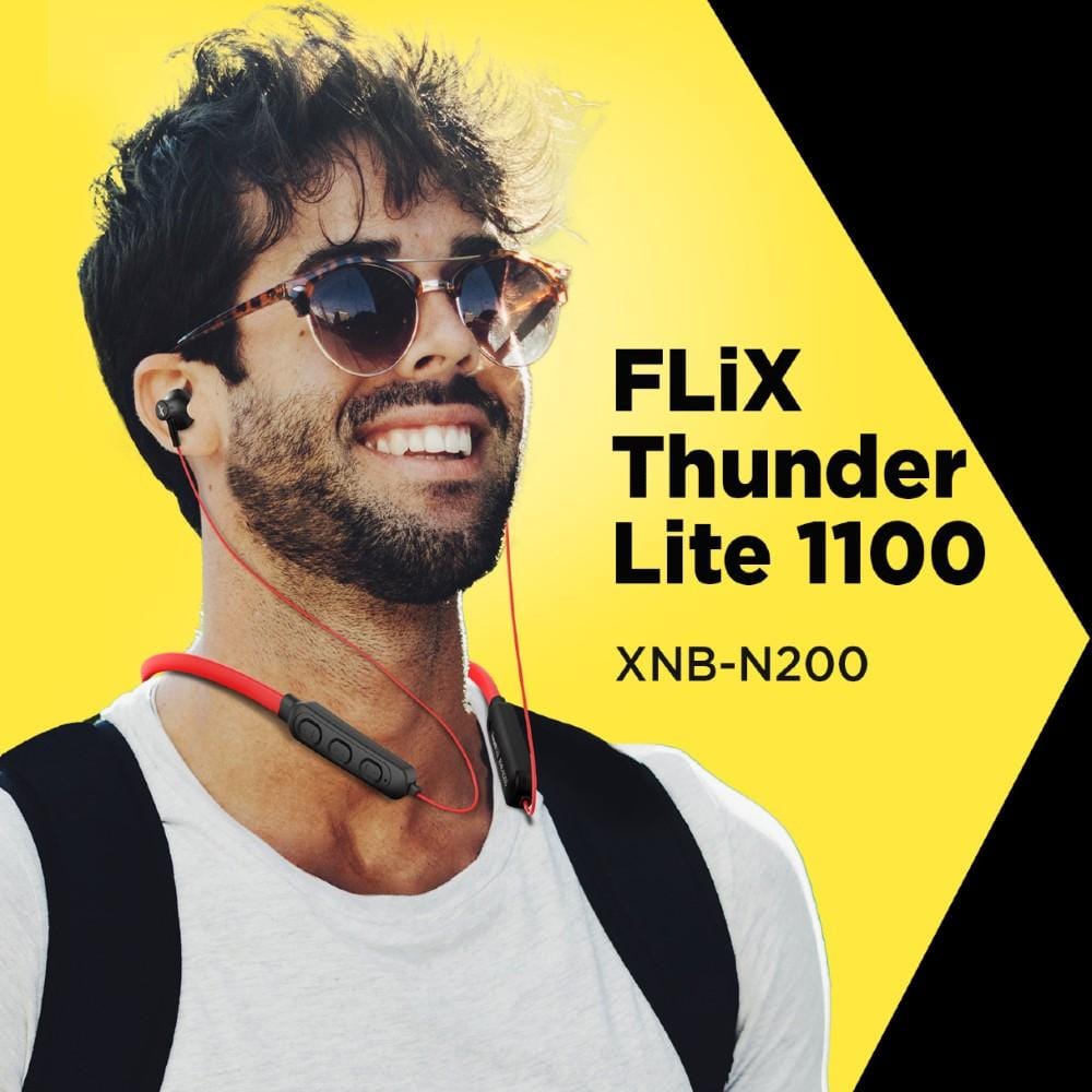 flix in-ear neckband headphones red flix (beetel) thunder 1100 bluetooth in ear neckband - red
