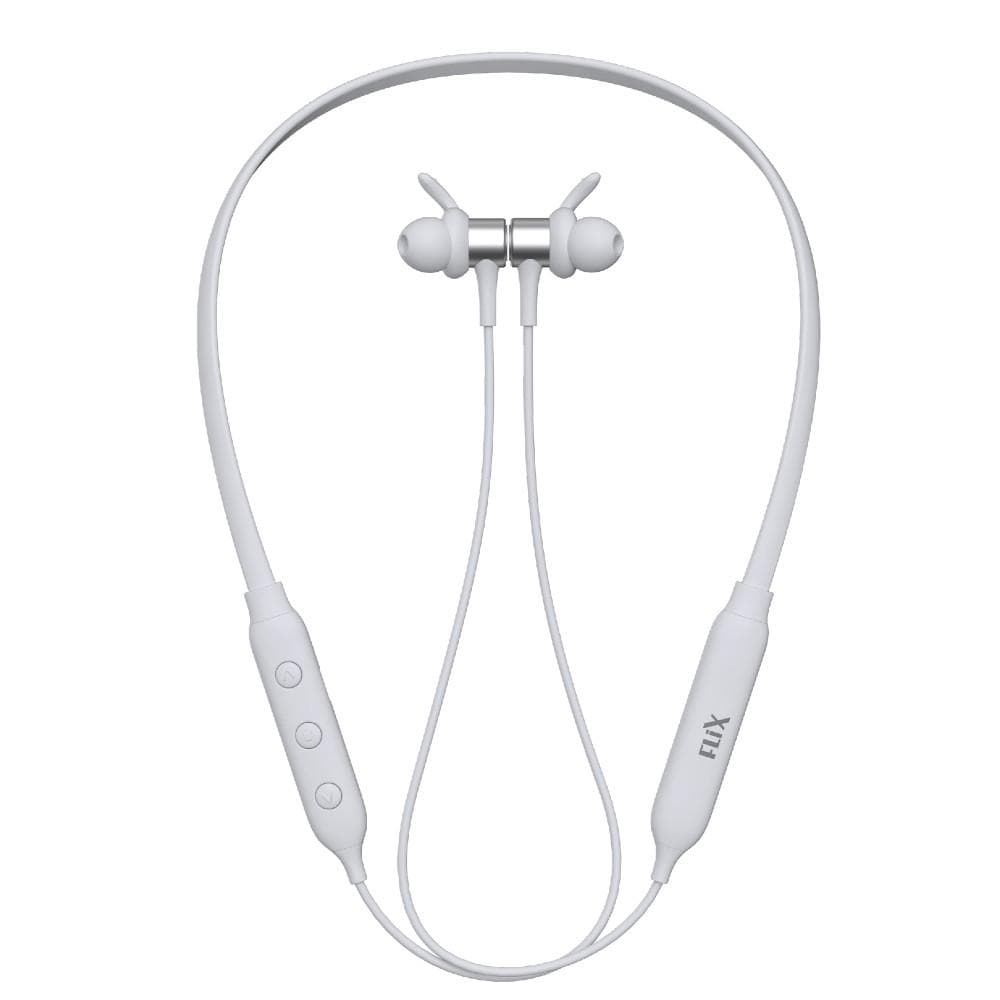 flix in-ear neckband headphones white flix (beetel) blaze 120 bluetooth v5.0 wireless in ear comfortable sports neckband - white