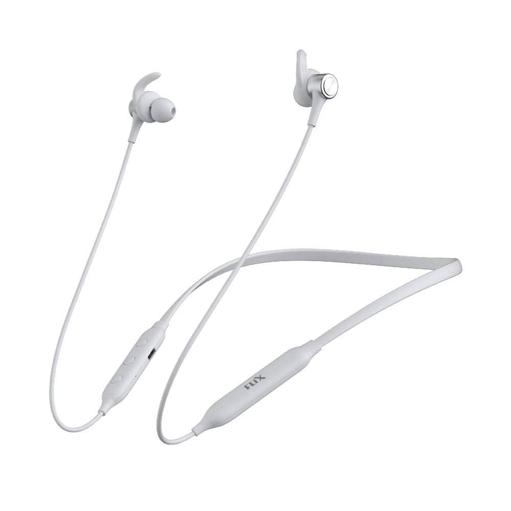 flix in-ear neckband headphones white flix (beetel) blaze 120 bluetooth v5.0 wireless in ear comfortable sports neckband - white
