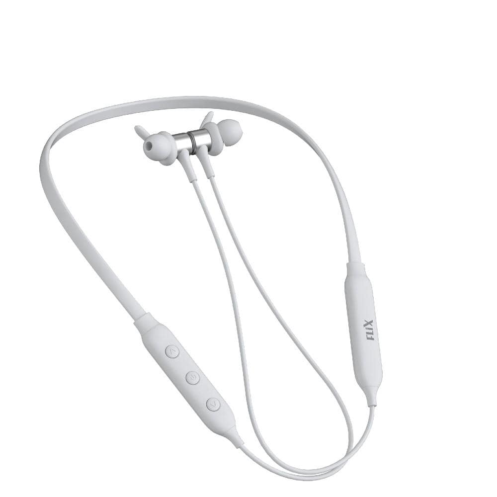 flix in-ear neckband headphones white flix (beetel) blaze 120 bluetooth v5.0 wireless in ear comfortable sports neckband - white