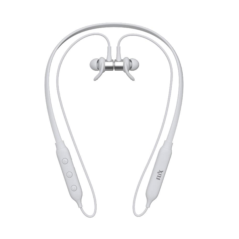 flix in-ear neckband headphones white flix (beetel) blaze 120 bluetooth v5.0 wireless in ear comfortable sports neckband - white