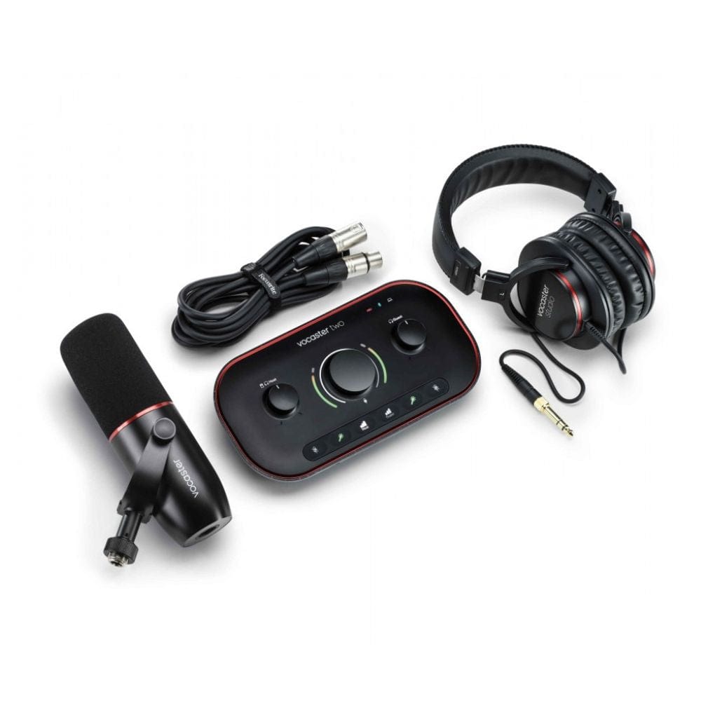 focusrite audio interfaces black focusrite vocaster two studio usb-c podcasting audio interface bundle