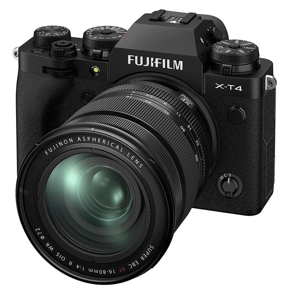 fujifilm action cameras black fujifilm x-t4 26 mp mirrorless camera body with xf16-80mm lens - black