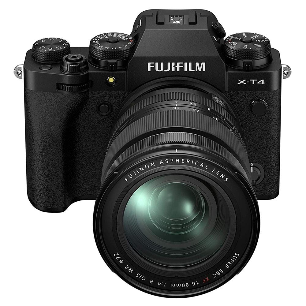 fujifilm action cameras black fujifilm x-t4 26 mp mirrorless camera body with xf16-80mm lens - black