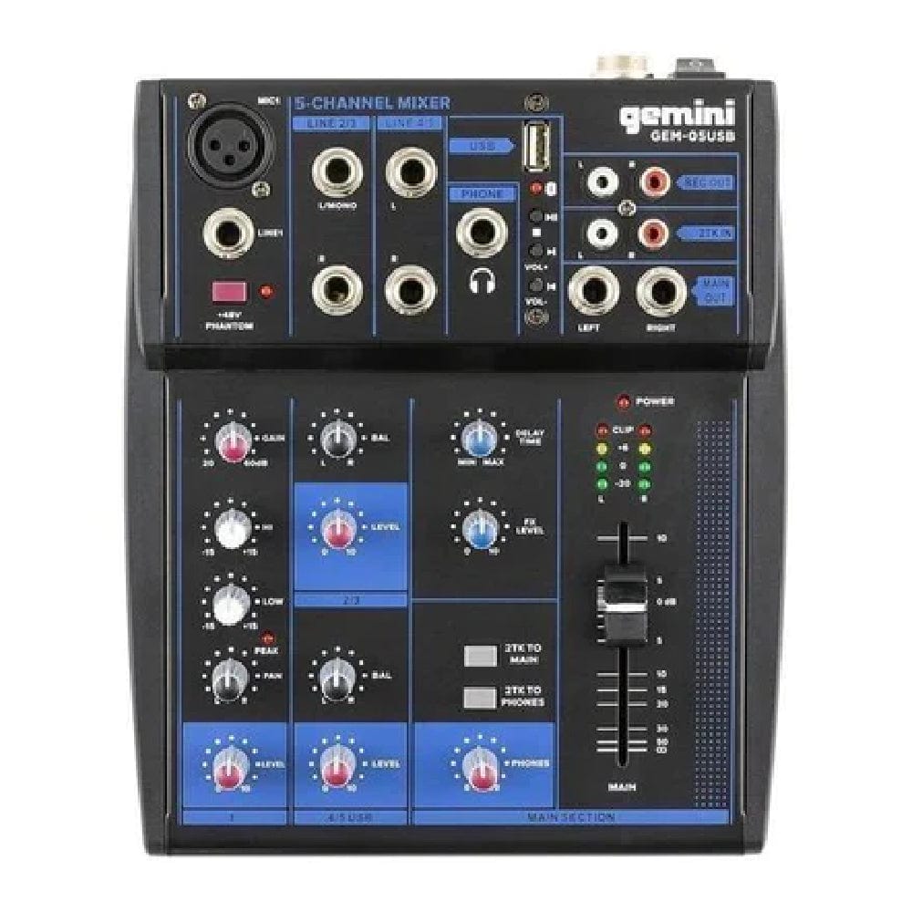 gemini analog mixers grey gemini gem-05usb compact 5 channel bluetooth mixer