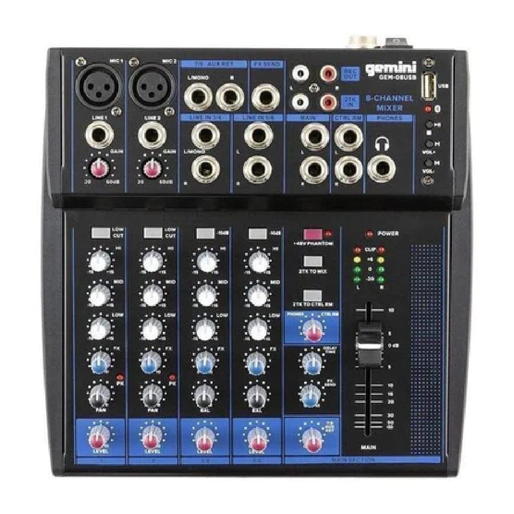 gemini analog mixers grey gemini gem-08usb compact 8 channel bluetooth mixer