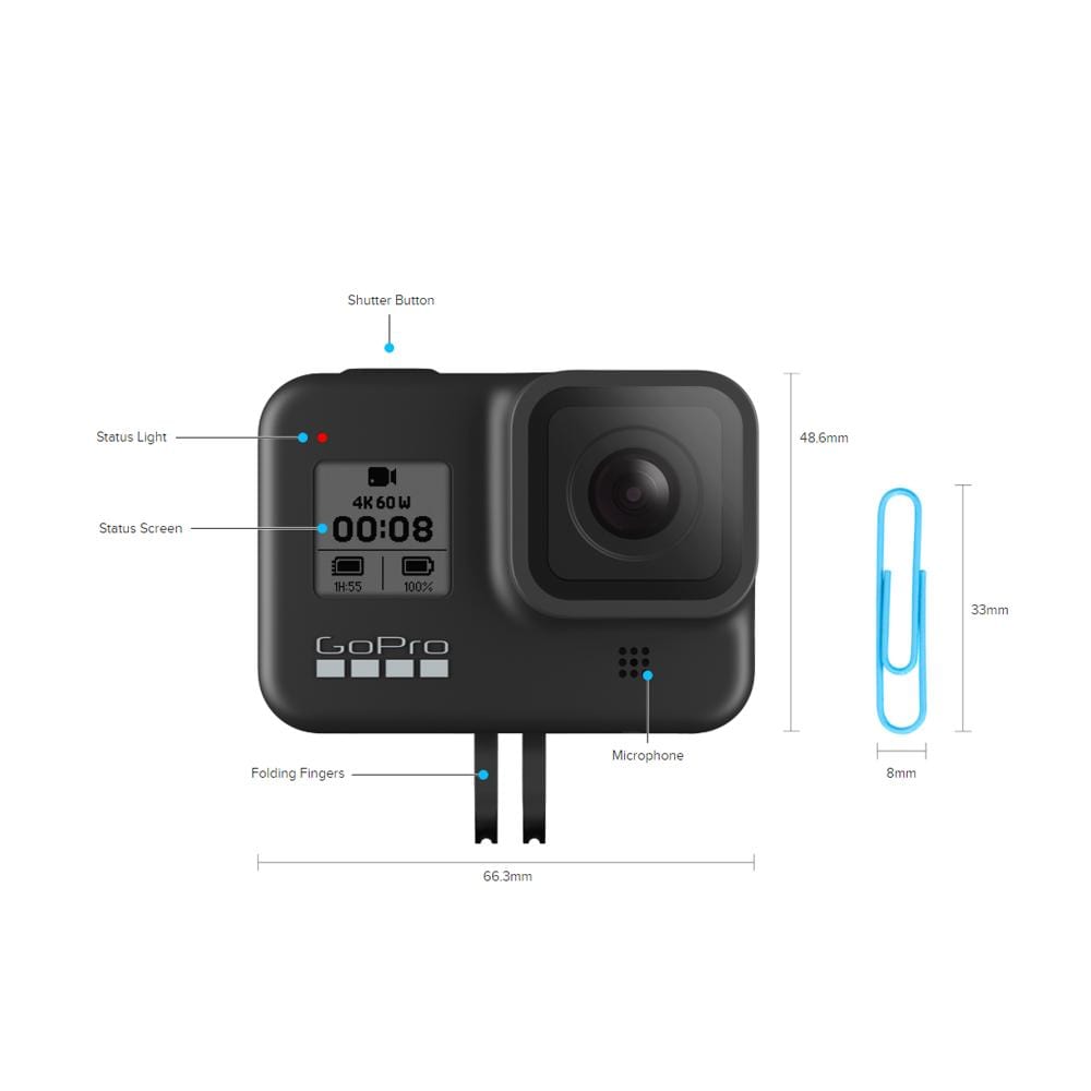 gopro action cameras black gopro hero 8 hypersmooth streamlined 4k action camera media mod - black with 2 year warranty