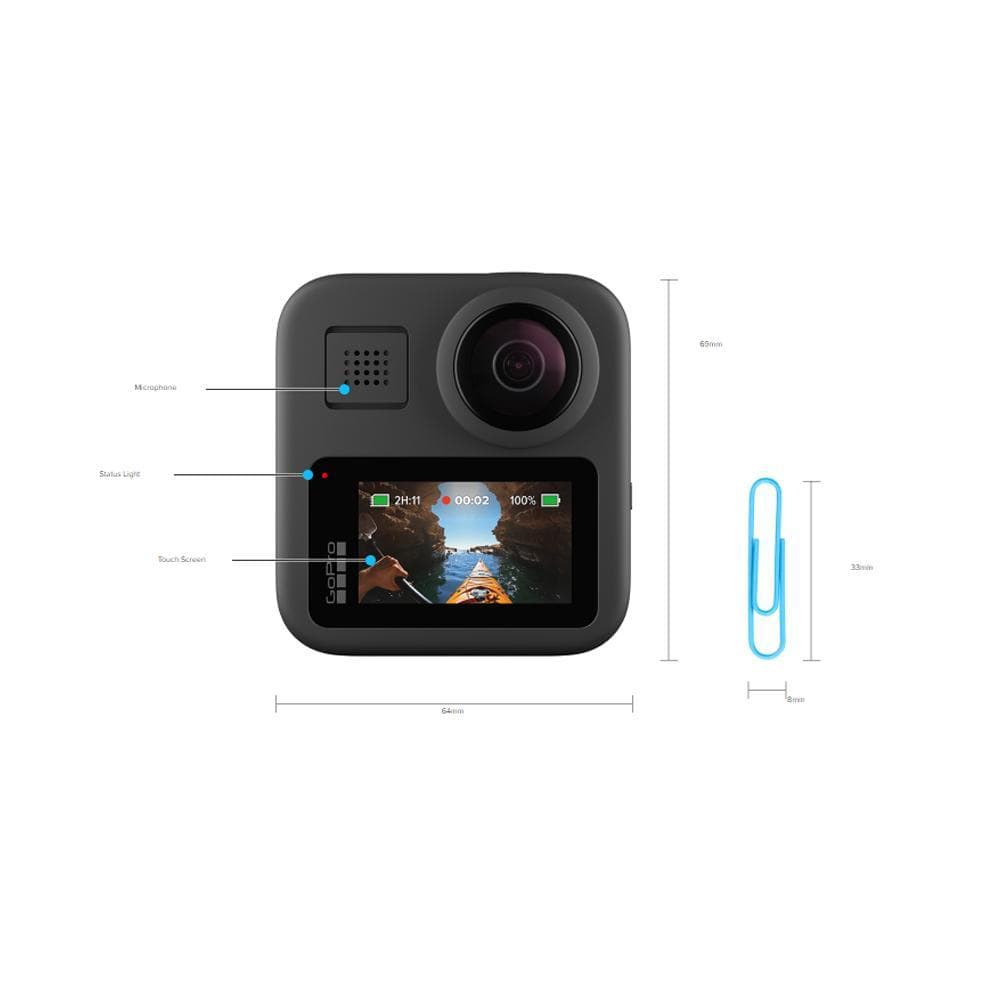 gopro action cameras black gopro max 360 dual lens action camera with battery- black - 2 year warranty