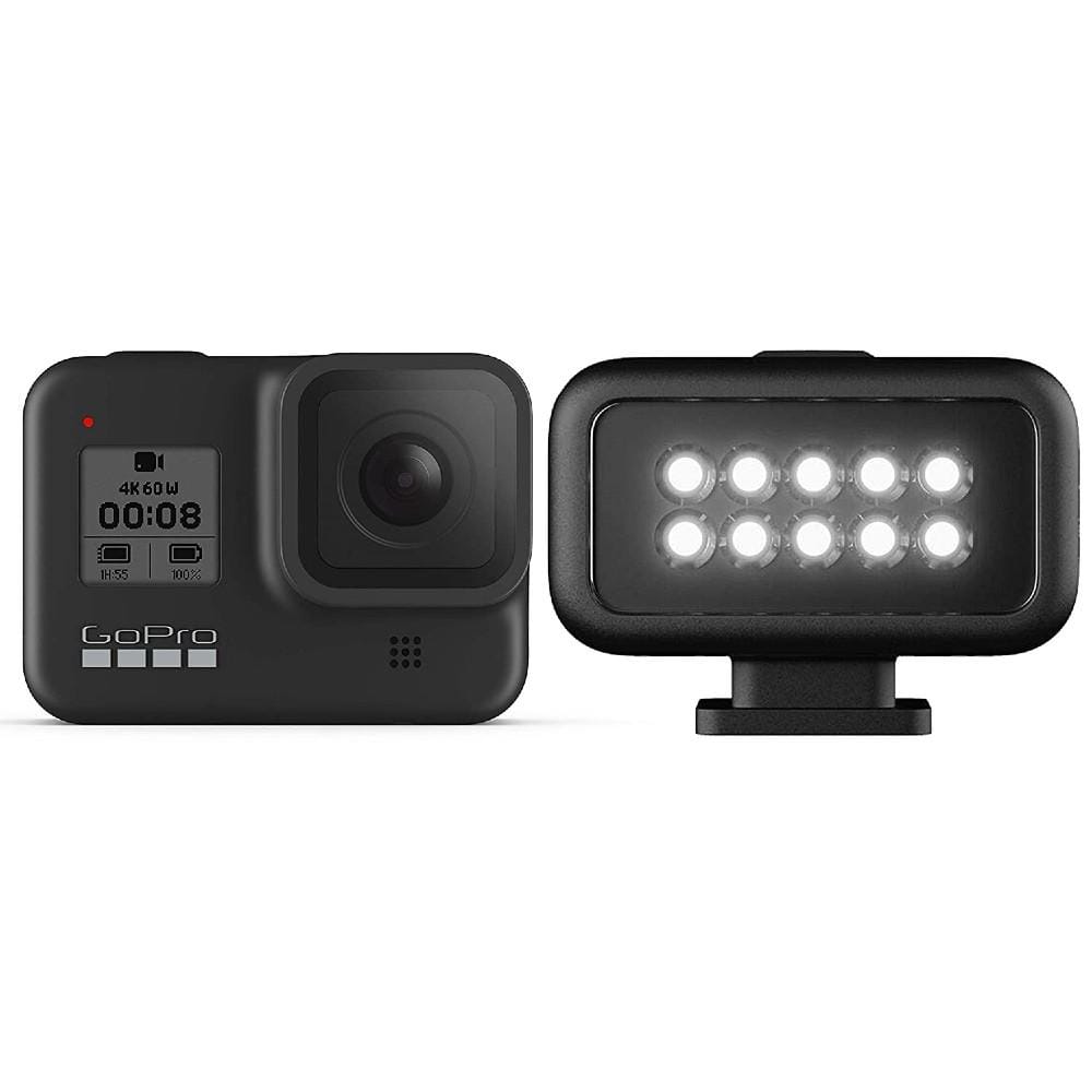 gopro action cameras hero 8 + light mod gopro hero 8 hypersmooth streamlined 4k action camera - black with 2 year warranty
