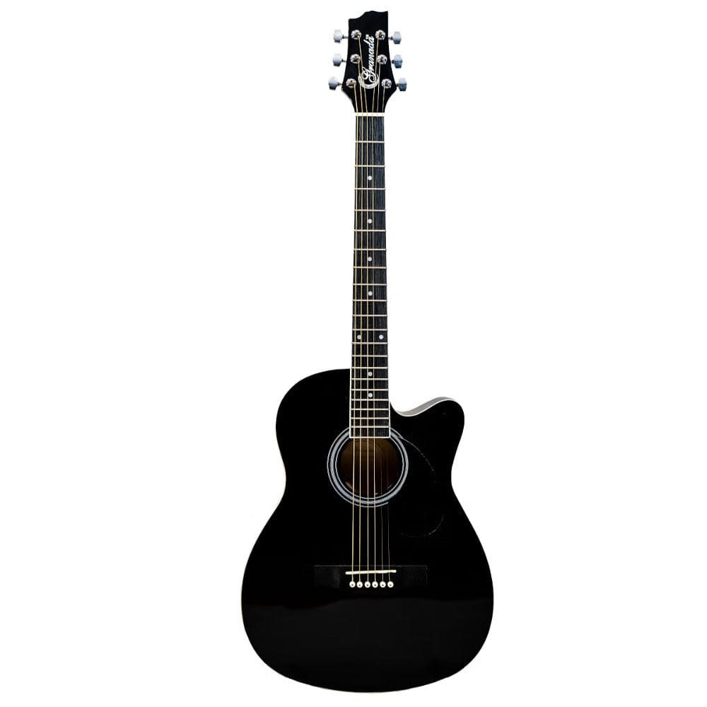 granada acoustic guitars black granada gl112c-f medium cutaway 6 string acoustic guitar