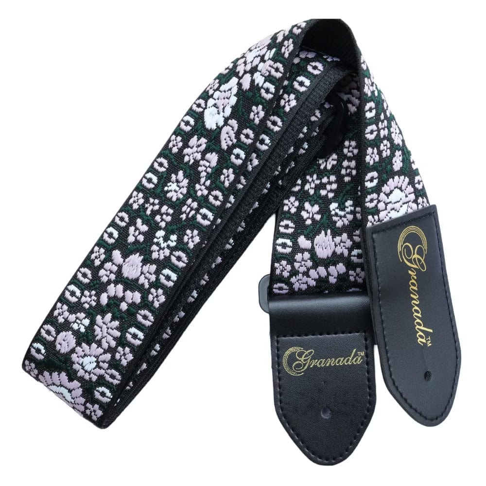 granada guitar straps black granada gs03 jacquard woven fabric guitar strap - black