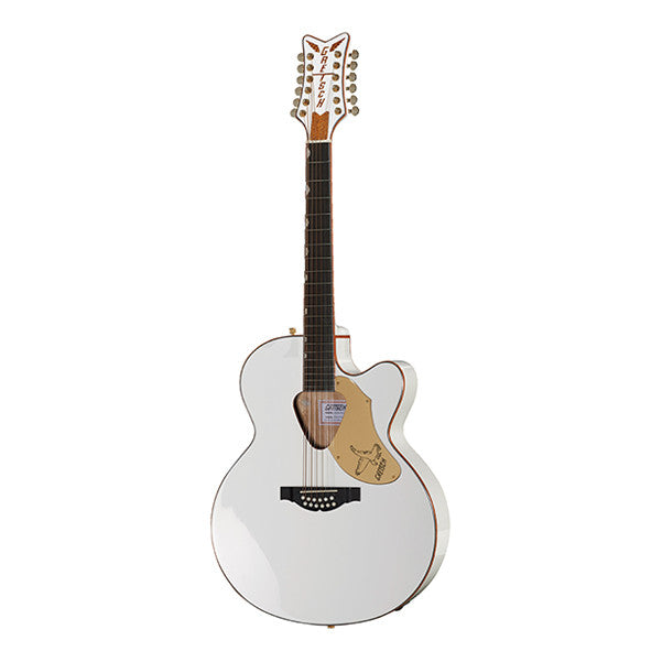 gretsch electro acoustic guitars gretsch g5022cwfe-12 falcon rancher cutaway electro acoustic guitar - white with gold sparkle appointments