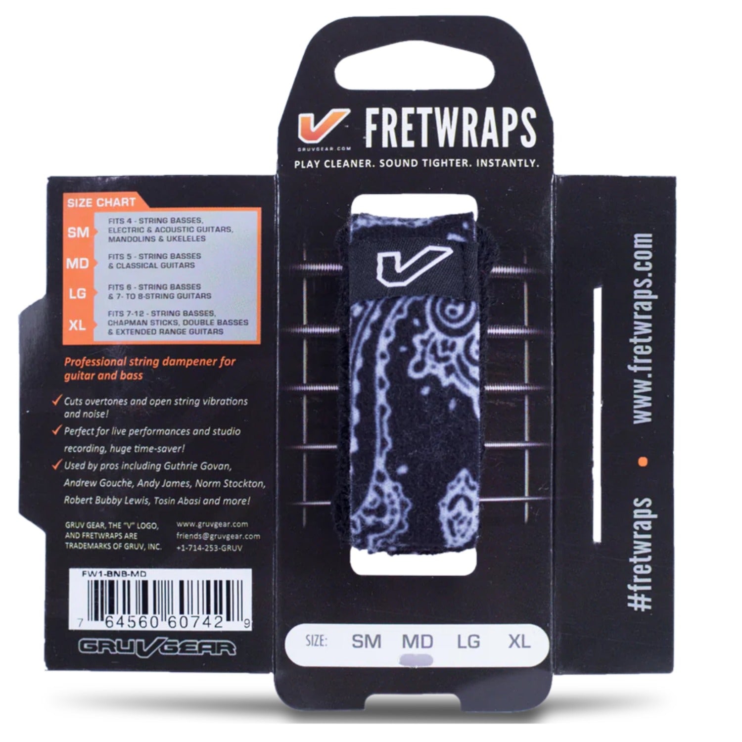 Gruv Gear Guitar Dampeners And Mutes Black Bandana / Medium / Pack of 1 GruvGear FW-BNB FretWraps String Muters