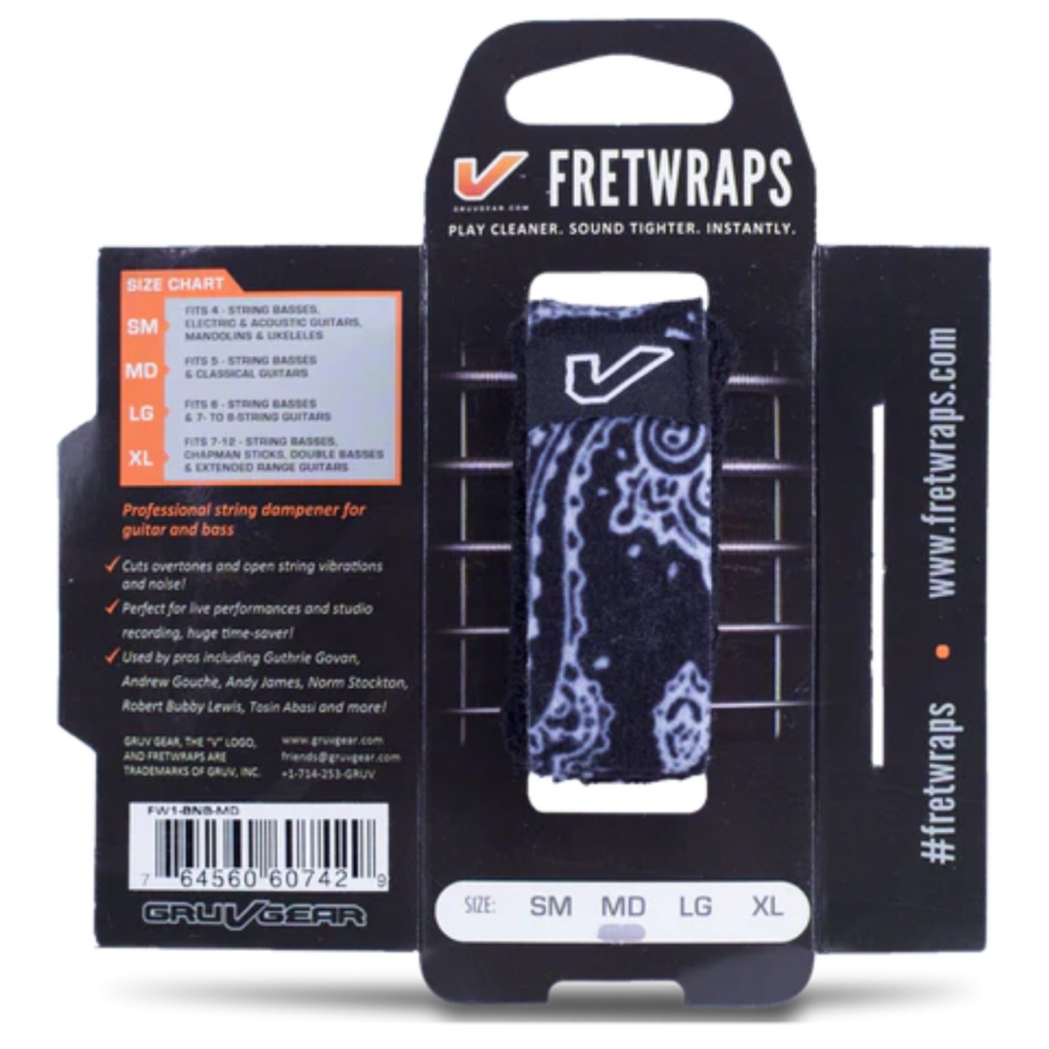 Gruv Gear Guitar Dampeners And Mutes Black Bandana / Small / Pack of 1 GruvGear FW-BNB FretWraps String Muters