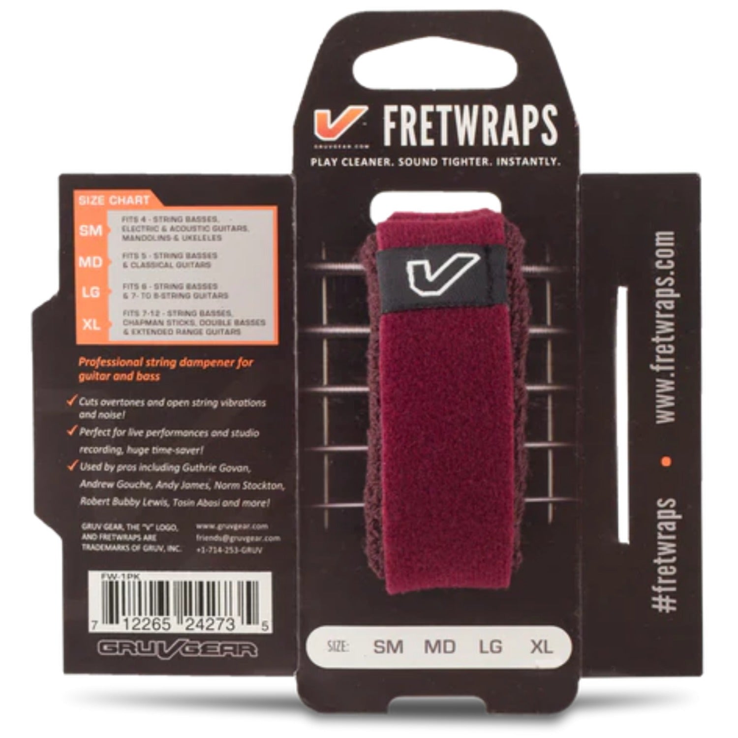 Gruv Gear Guitar Dampeners And Mutes Wine Burgundy / Large / Pack of 1 GruvGear FW-BGY FretWraps String Muters