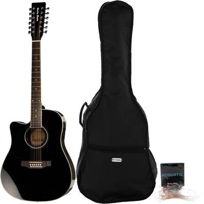harley benton acoustic guitars harley benton hbd200-12 bk lh bundle