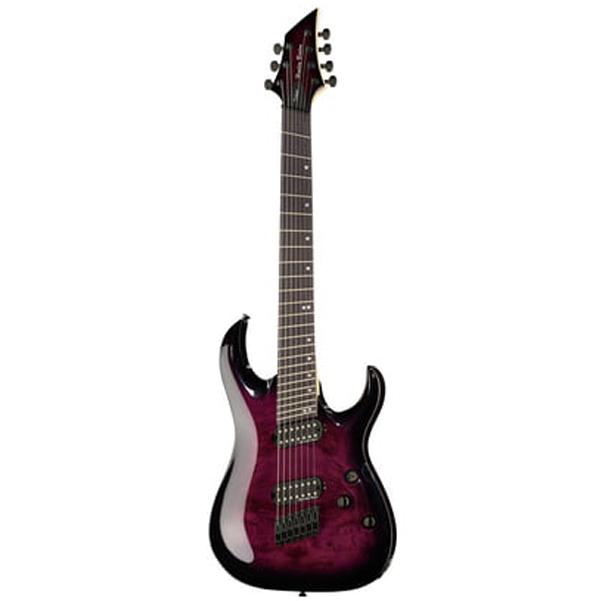 harley benton electric guitars harley benton fanfret 7-string 2018 dlx electric guitar - trans purple burl
