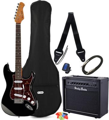 harley benton electric guitars harley benton st-62 bk vintage bundle 2