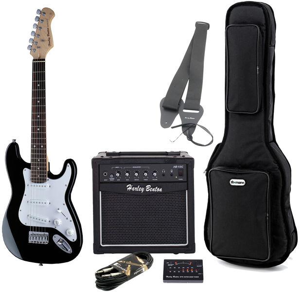 harley benton electric guitars harley benton st-mini bk bundle 2