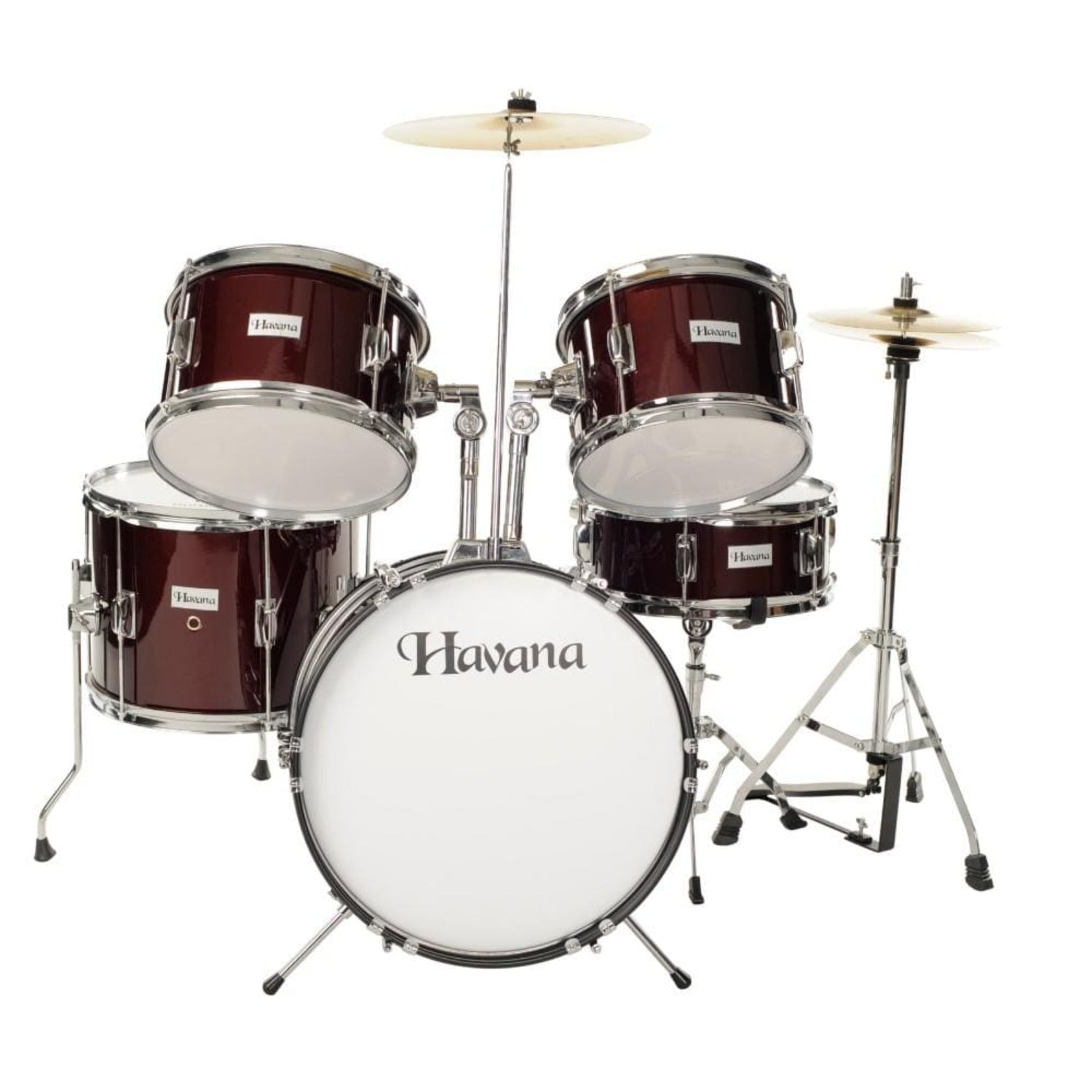 havana acoustic drum kits havana 104-5wr 5-piece junior acoustic drum set with hardware- wine red