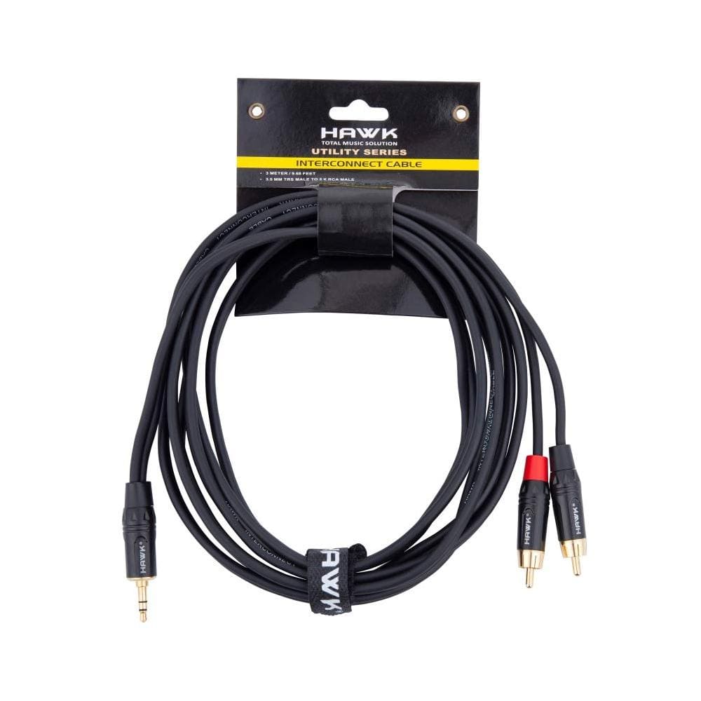 hawk cables and connectors 3 meters hawk proaudio tmrlu03 utility series 3.5mm trs male to dual rac male y cable
