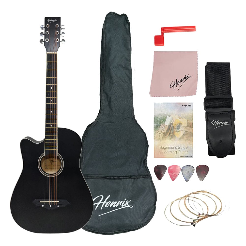 Henrix Acoustic Guitars Acoustic / Matte Black / Left Handed Henrix PRO 38C 38 Inch 6 String Cutaway Acoustic Guitar