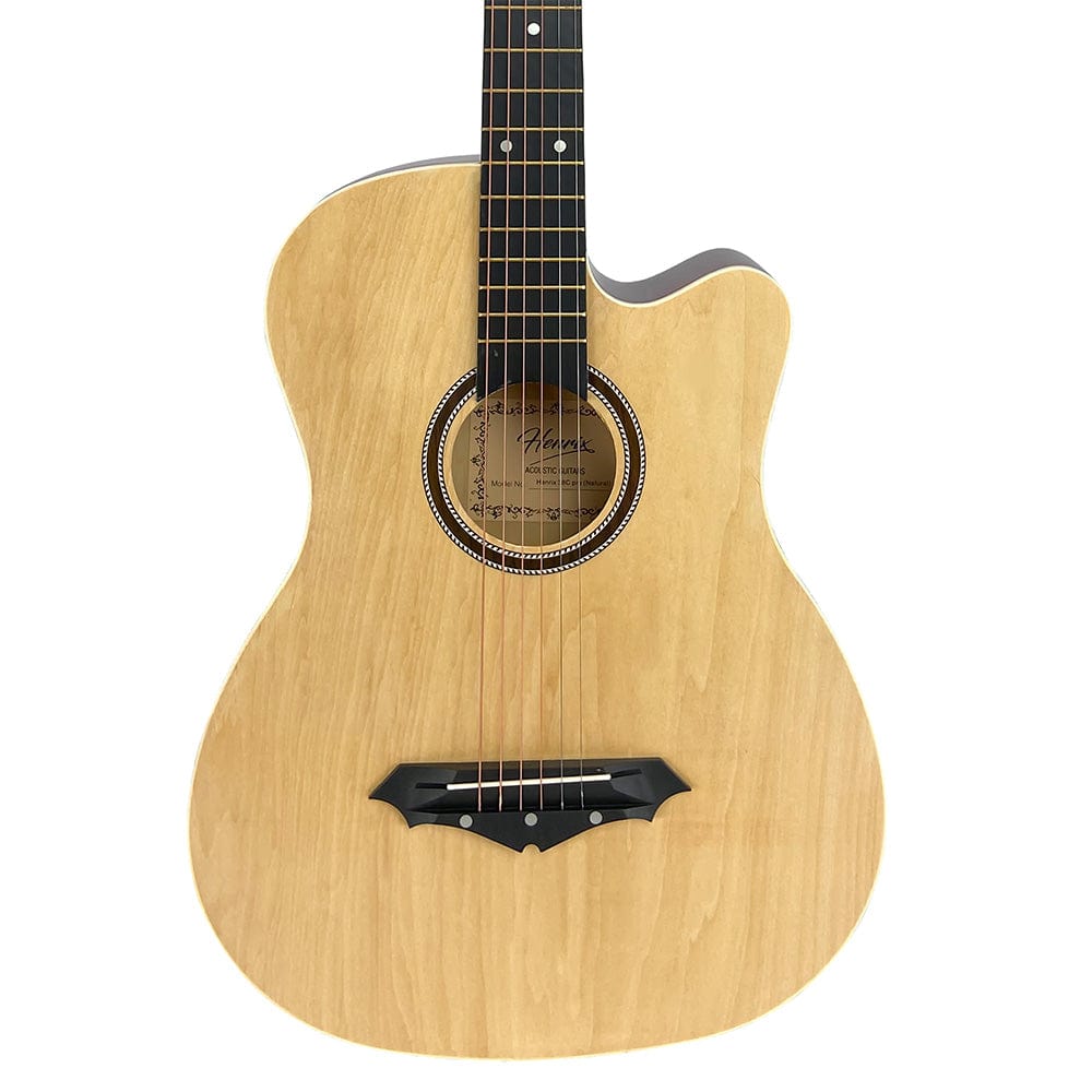 henrix acoustic guitars henrix 38c 38 inch cutaway acoustic guitar with dual action truss rod, gigbag, picks, string set, strap, cloth & ebook