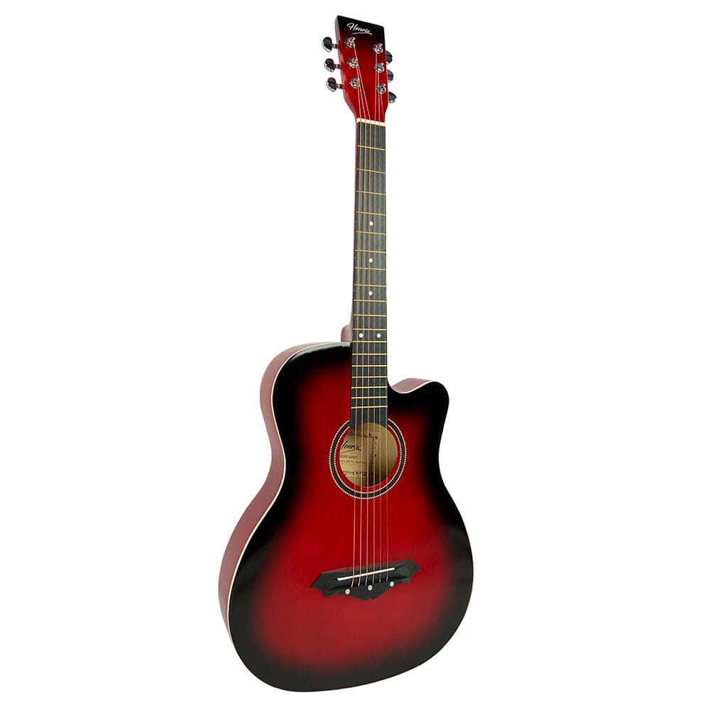 henrix acoustic guitars henrix 38c 38 inch cutaway acoustic guitar with dual action truss rod, gigbag, picks, string set, strap, cloth & ebook