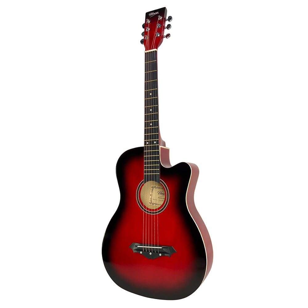 henrix acoustic guitars henrix 38c 38 inch cutaway acoustic guitar with dual action truss rod, gigbag, picks, string set, strap, cloth & ebook #model_pro,color_red-burst,orientation_right-handed