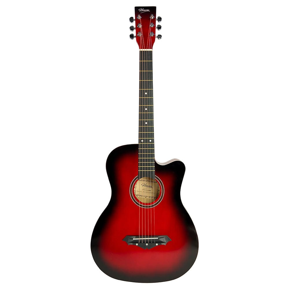 henrix acoustic guitars henrix 38c 38 inch cutaway acoustic guitar with dual action truss rod, gigbag, picks, string set, strap, cloth & ebook #model_pro,color_red-burst,orientation_right-handed