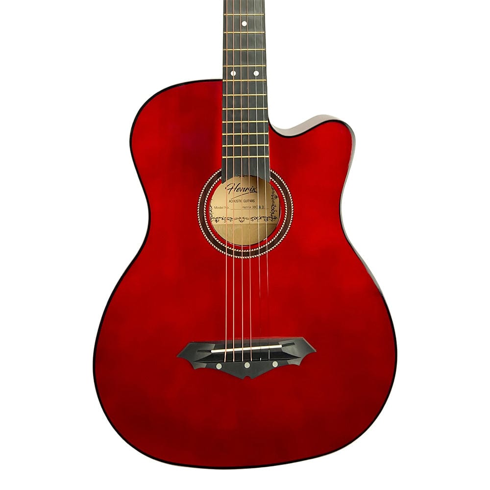 henrix acoustic guitars henrix 38c 38 inch cutaway acoustic guitar with dual action truss rod, gigbag, picks, string set, strap, cloth & ebook #model_standard,color_red,orientation_right-handed