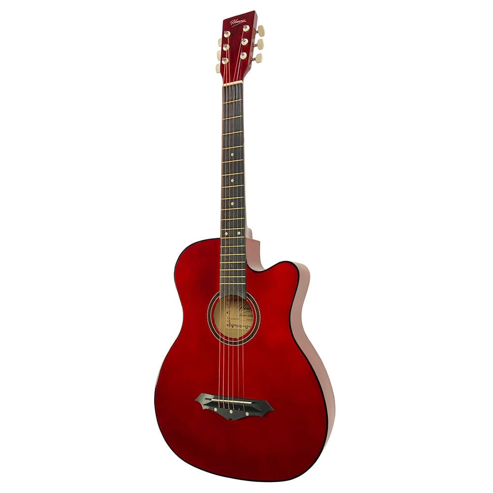 henrix acoustic guitars henrix 38c 38 inch cutaway acoustic guitar with dual action truss rod, gigbag, picks, string set, strap, cloth & ebook #model_standard,color_red,orientation_right-handed