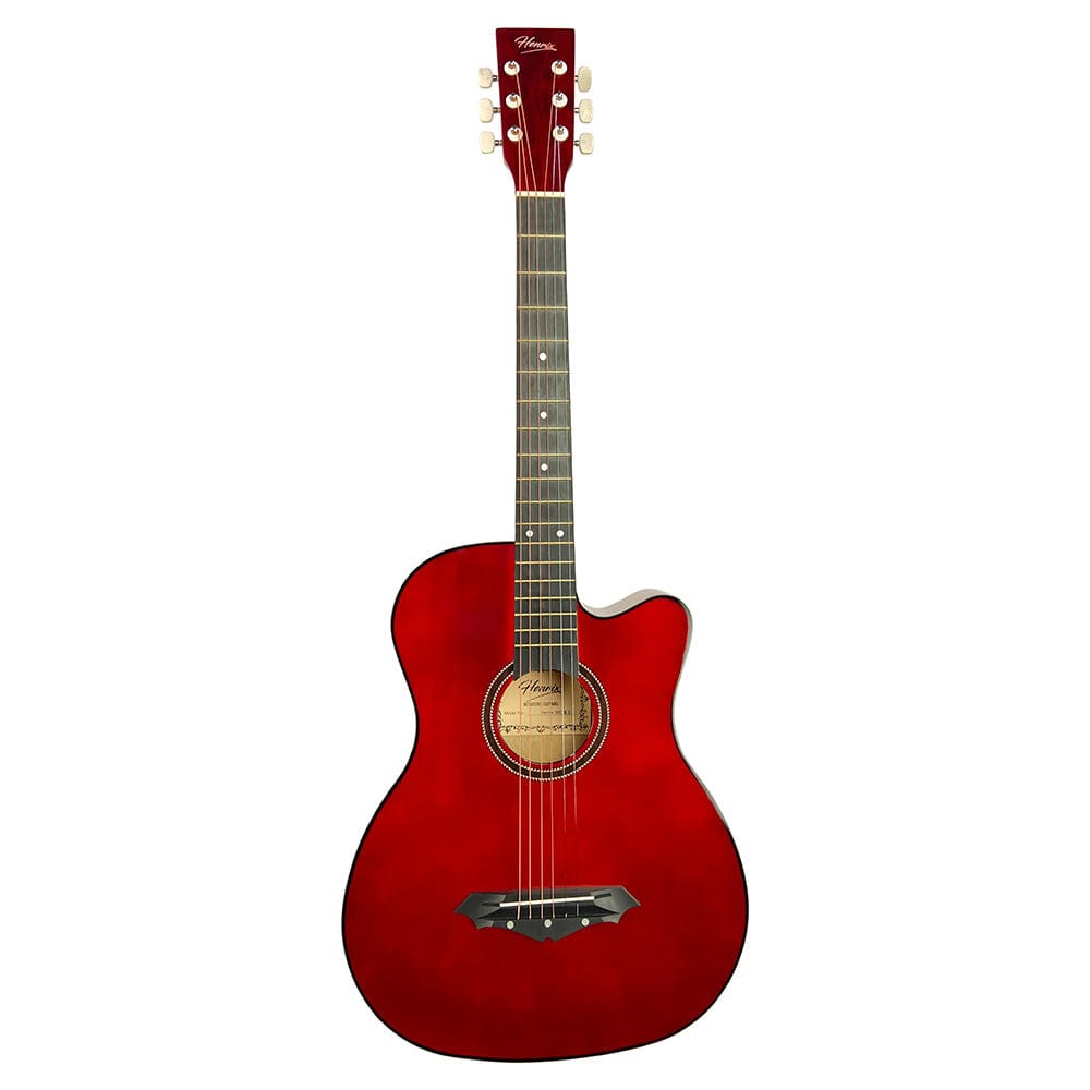 henrix acoustic guitars henrix 38c 38 inch cutaway acoustic guitar with dual action truss rod, gigbag, picks, string set, strap, cloth & ebook #model_standard,color_red,orientation_right-handed