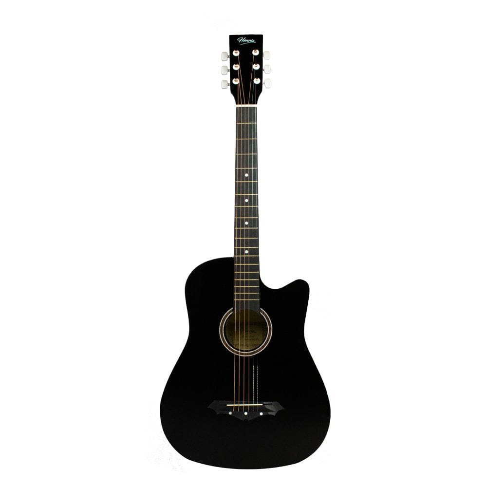 henrix acoustic guitars henrix 38c 38 inch cutaway acoustic guitar with dual action truss rod, gigbag, picks, string set, strap, cloth & ebook #model_standard,color_black,orientation_right-handed