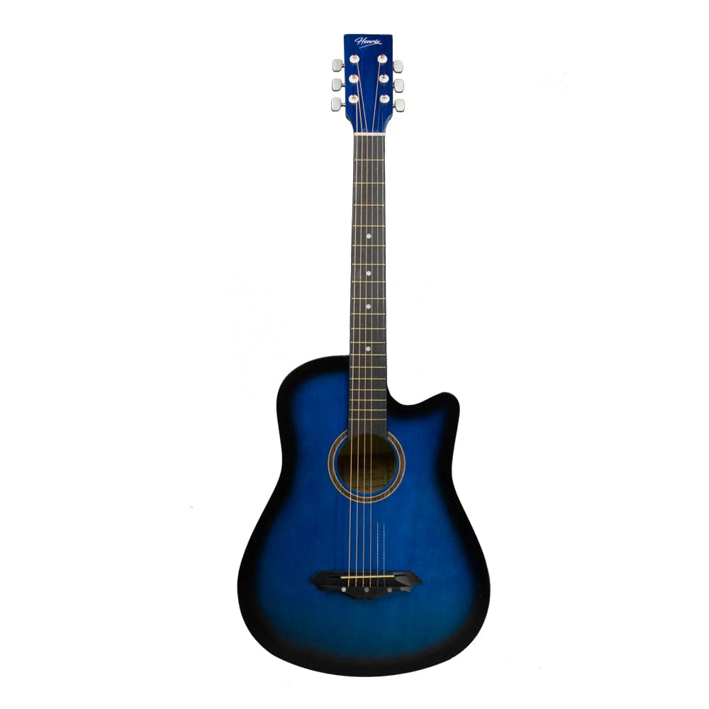 henrix acoustic guitars standard / blue burst / right handed henrix 38c 38 inch cutaway acoustic guitar with dual action truss rod, gigbag, picks, string set, strap, cloth & ebook