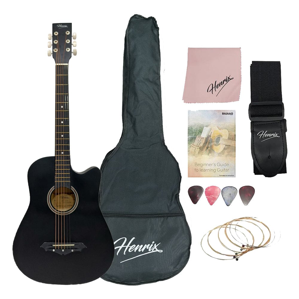 henrix acoustic guitars henrix 38c cutaway acoustic guitar - matte black - open box
