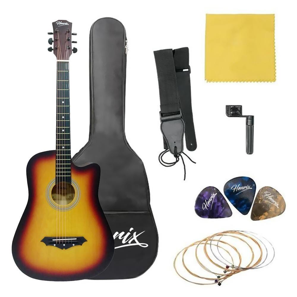 henrix acoustic guitars henrix 38c cutaway acoustic guitar - open box