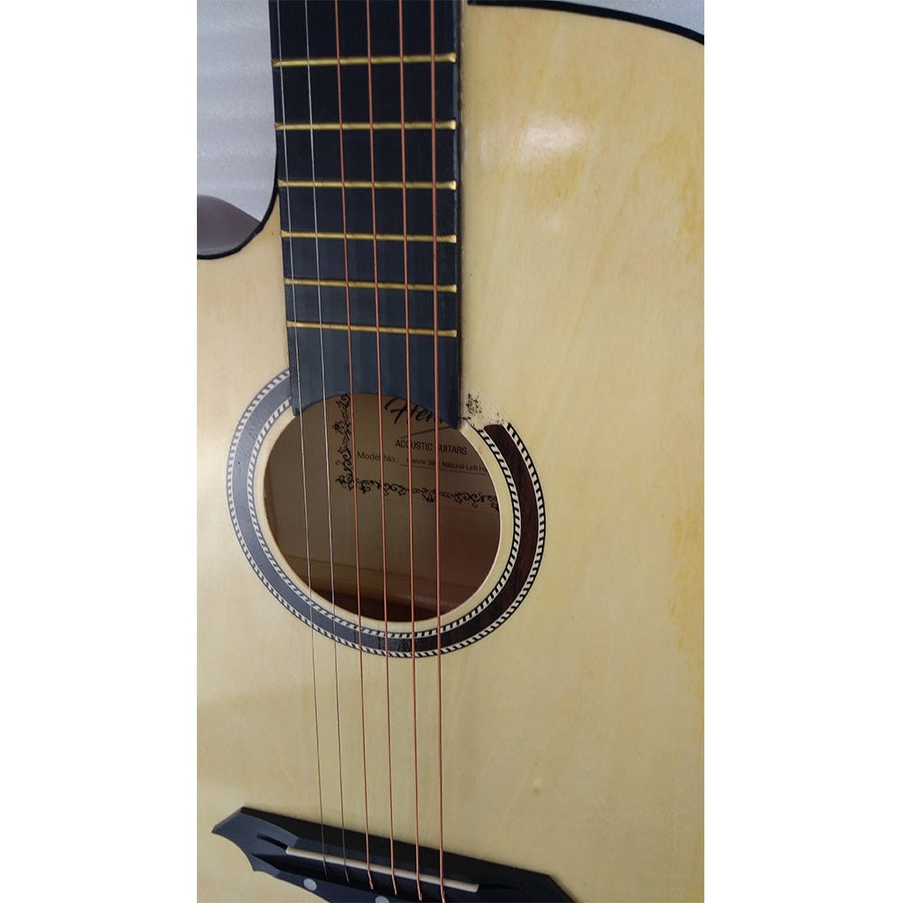 henrix acoustic guitars henrix 38c cutaway acoustic guitar with dual action truss rod, gigbag, picks, string set, strap, cloth & ebook - open box b stock #barcode_202101680818