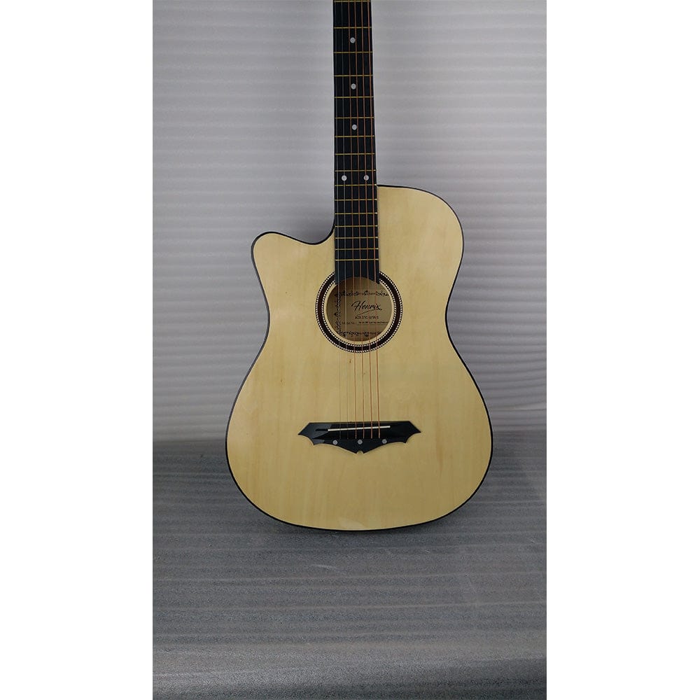 henrix acoustic guitars henrix 38c cutaway acoustic guitar with dual action truss rod, gigbag, picks, string set, strap, cloth & ebook - open box b stock #barcode_202101680818
