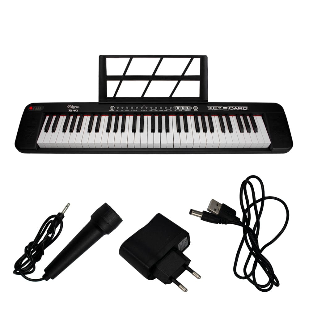 Henrix Portable Keyboards Black Henrix KB-601 Portable 61 Full Size Keys Keyboard with Adapter and Microphone