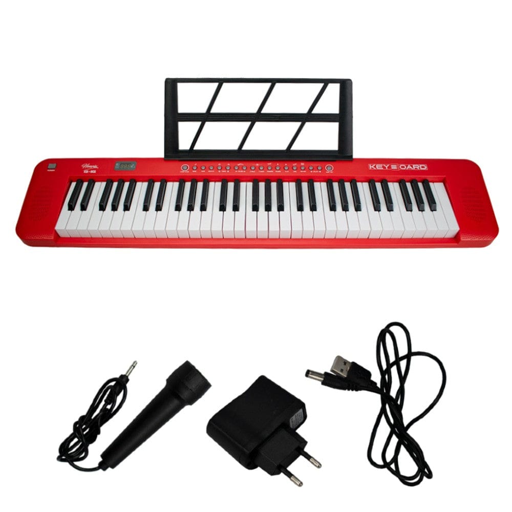henrix portable keyboards henrix kb-601 portable 61 full size keys keyboard with adapter and microphone - red - open box
