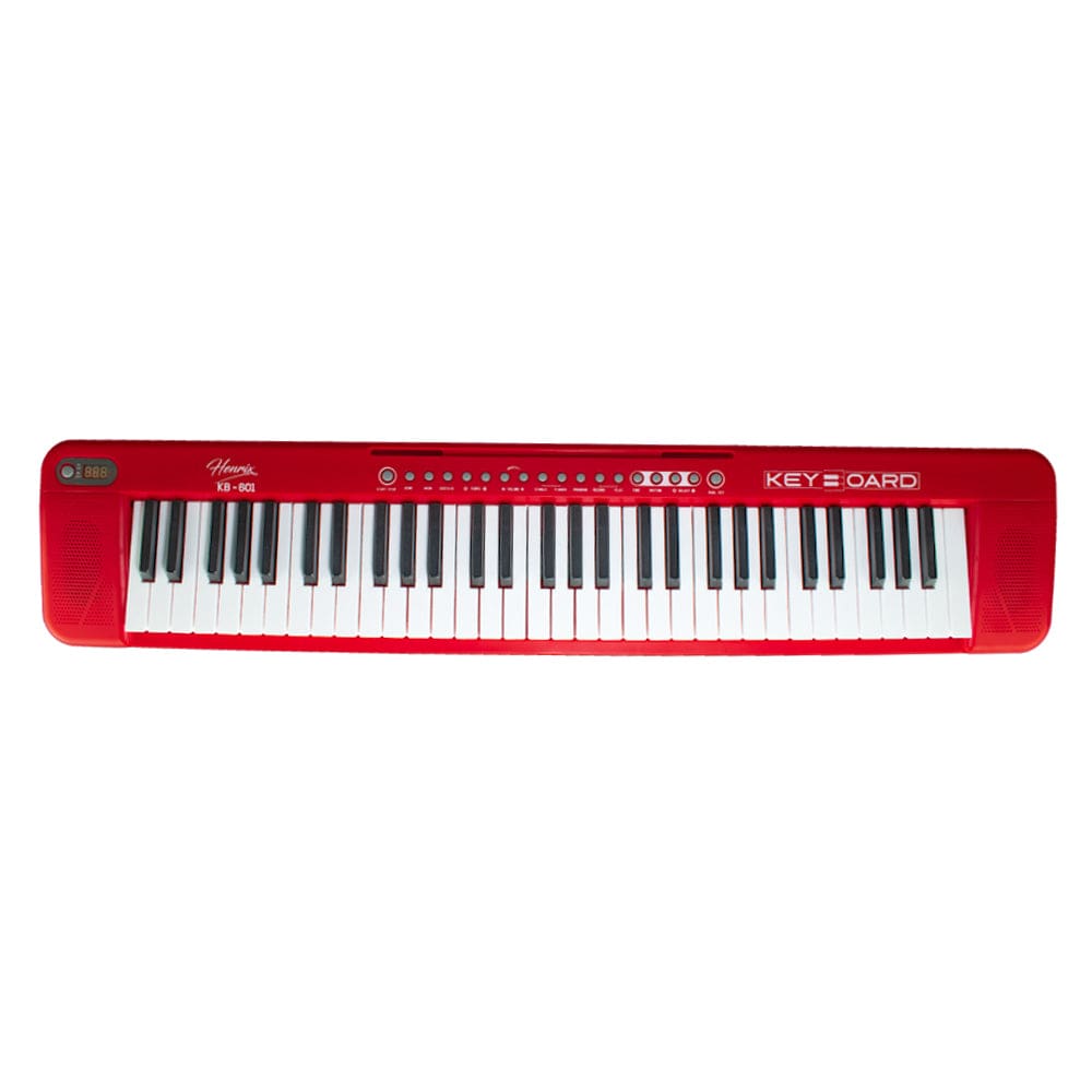henrix portable keyboards henrix kb-601 portable 61 full size keys keyboard with adapter and microphone - red - open box