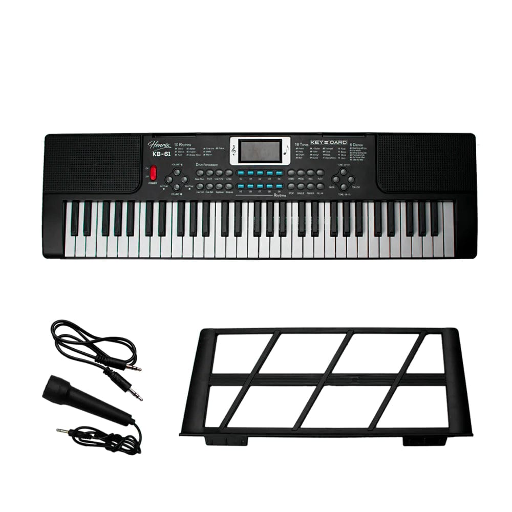 henrix portable keyboards henrix kb-61 portable 61 mini key keyboard with adapter and microphone - open box