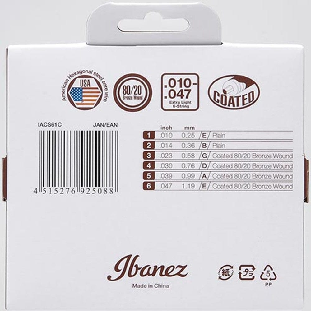 ibanez acoustic guitar strings ibanez iacs61c 80/20 bronze extra light acoustic guitar strings - .10 - .47 gauge