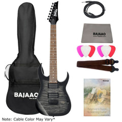 Ibanez Electric Guitars BUNDLE Ibanez GRG7221QA RG Series 7-String Electric Guitar - Transparent Black Sunburst